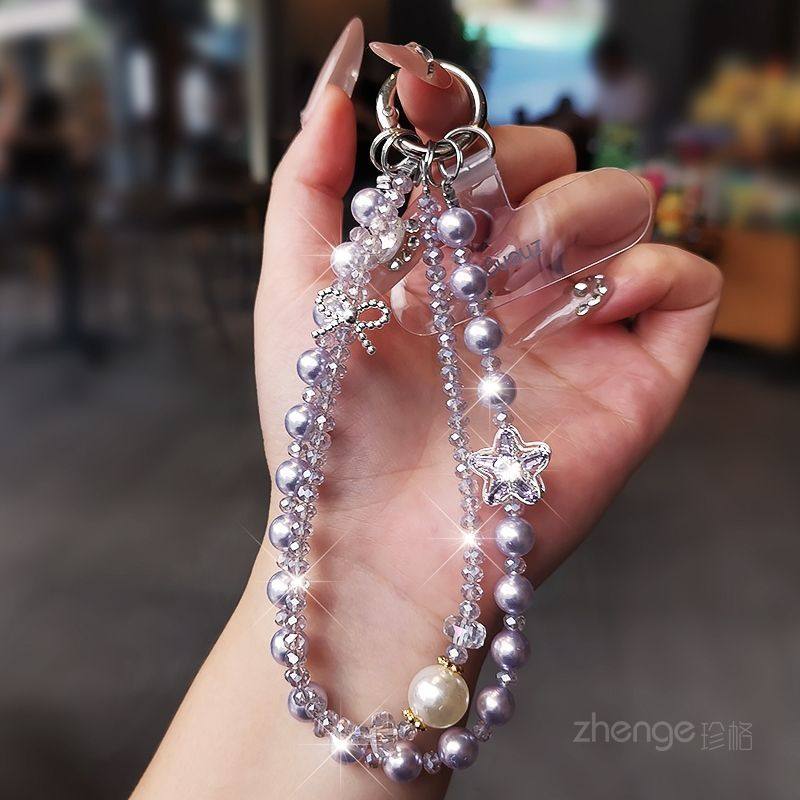 小香风珍珠手机链挂绳短款ins时尚高级感精致水晶挂件户外壳结实