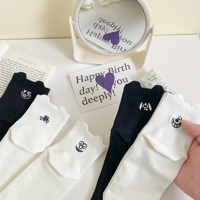 抗起球甜美女生短袜刺绣网眼薄款