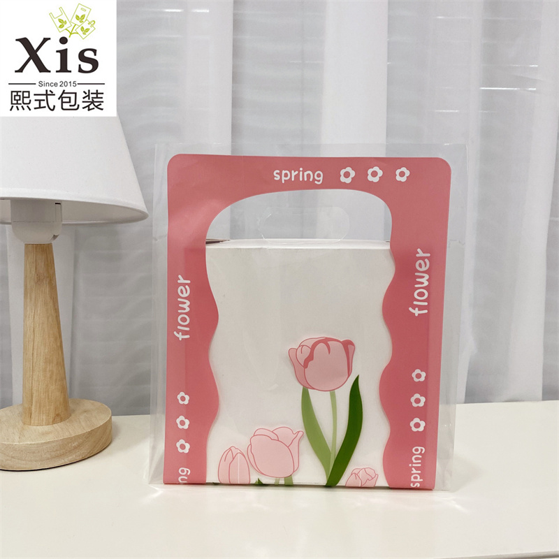 粉色郁金香甜品手提袋加厚塑料袋