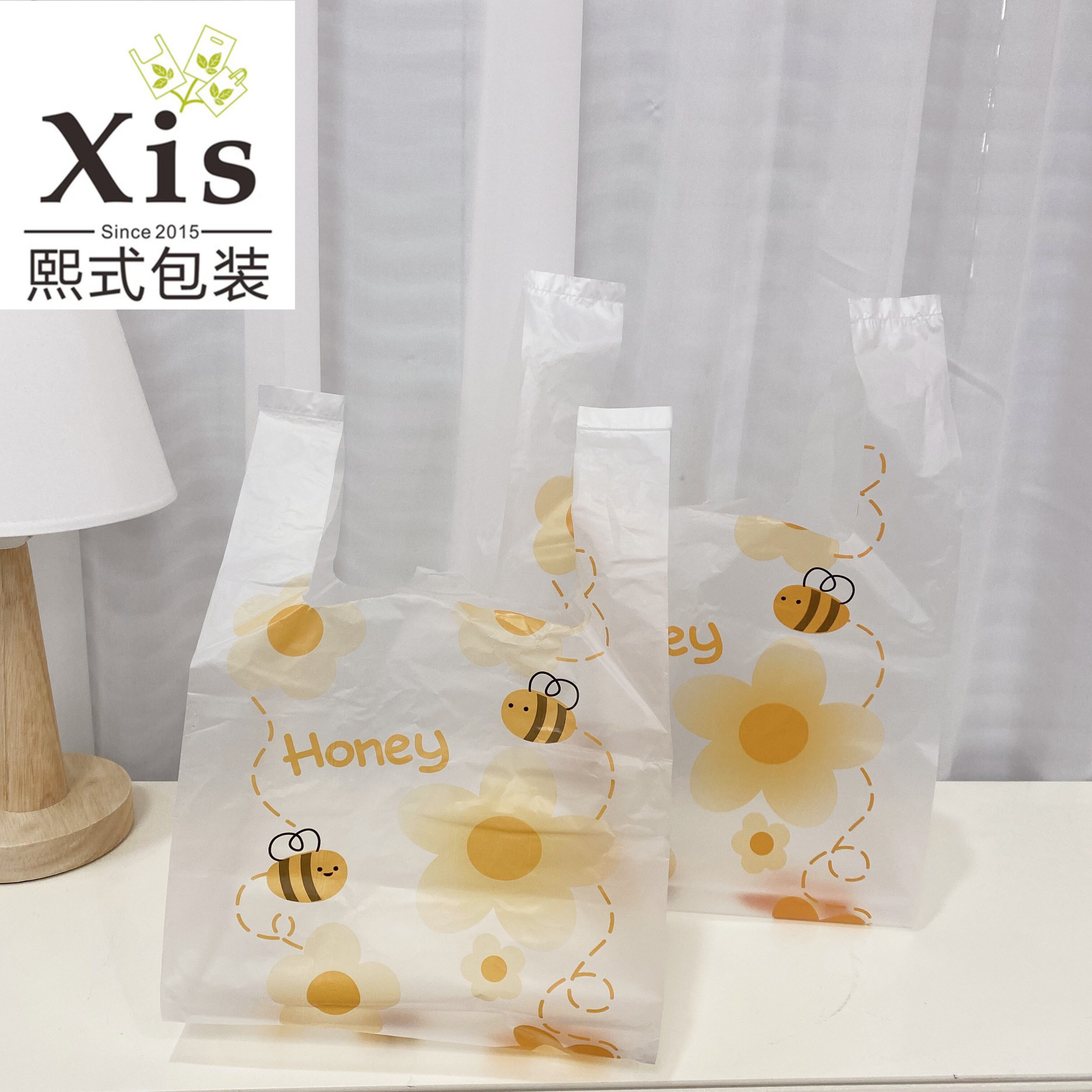 透明小蜜蜂马夹袋烘焙外卖打包袋图片