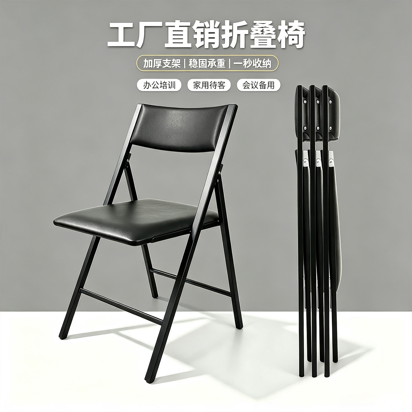 多功能易收纳便携皮革折叠家用户外办公室会议麻将电脑培训餐椅子