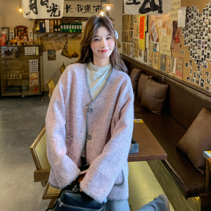 高级贵气感紫色小香风毛呢外套女秋冬超火好看漂亮加厚短夹克上衣图片