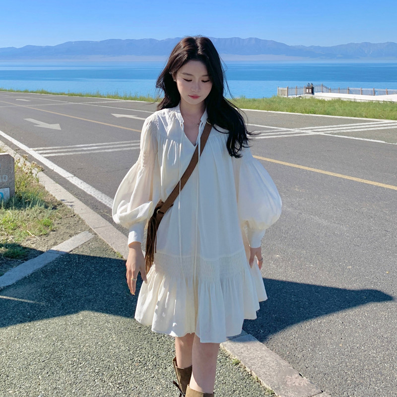 早秋韩系氛围感穿搭2025新款小个子复古皮衣马甲仙气连衣裙,女装连衣裙,2C007