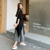 时尚套装女2025夏季新款小众高级感黑色针织上衣印花裤子两件套，女装连衣裙，2C007
