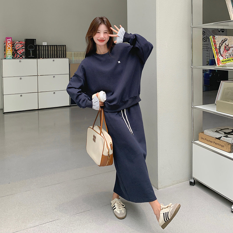 韩系氛围感穿搭卫衣套装女2025秋季新款上衣休闲显瘦半身裙两件套,女装套装/套裙,2C007