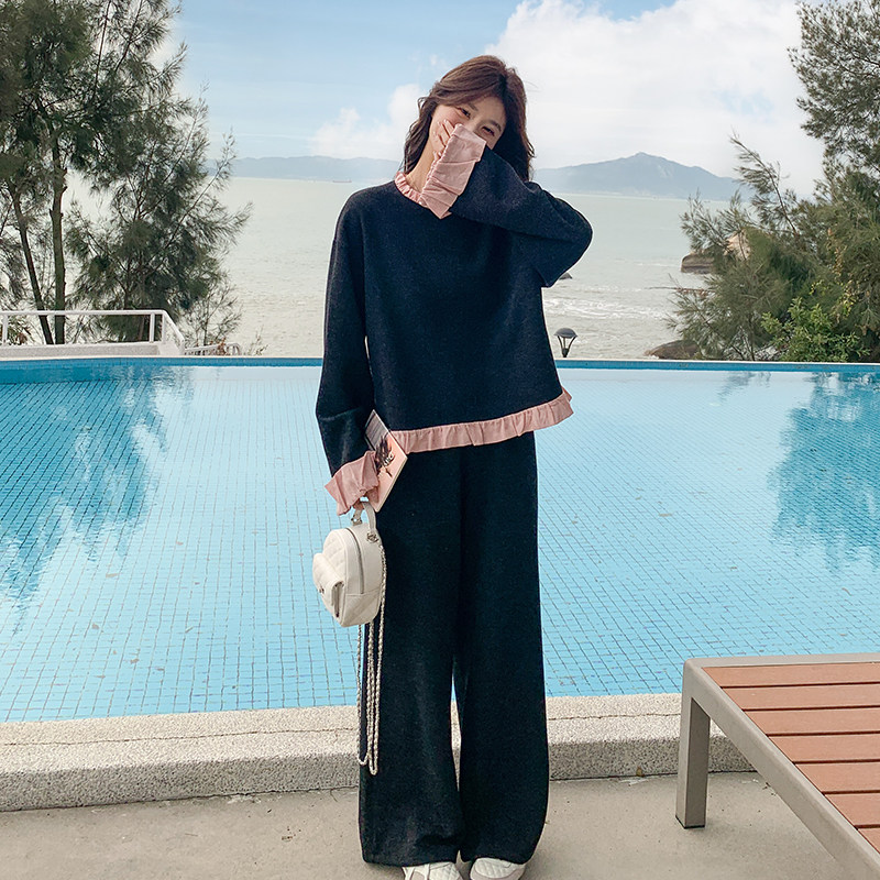 温柔系穿搭小香风套装裤女春秋2025新款松驰感ootd阔腿裤两件套,女装套装/套裙,2C007