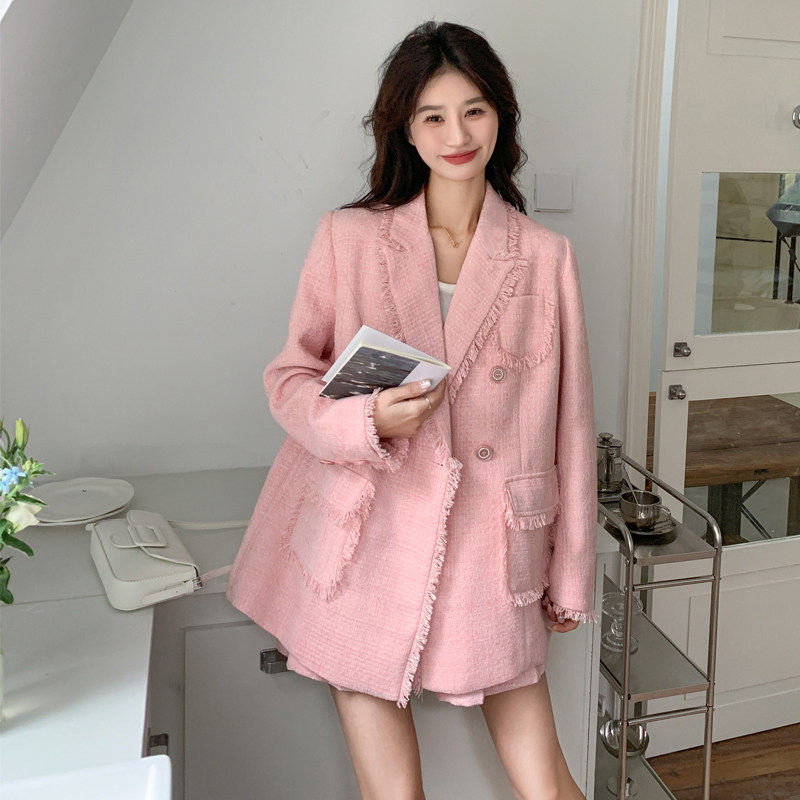 超火多巴胺穿搭粉色小香风西装女春秋2025新款盐系西服,女装西装,2C007