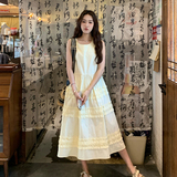 法式温柔风木耳边无袖背心连衣裙女夏2025新款奶黄色独特绝气，女装连衣裙，2C007