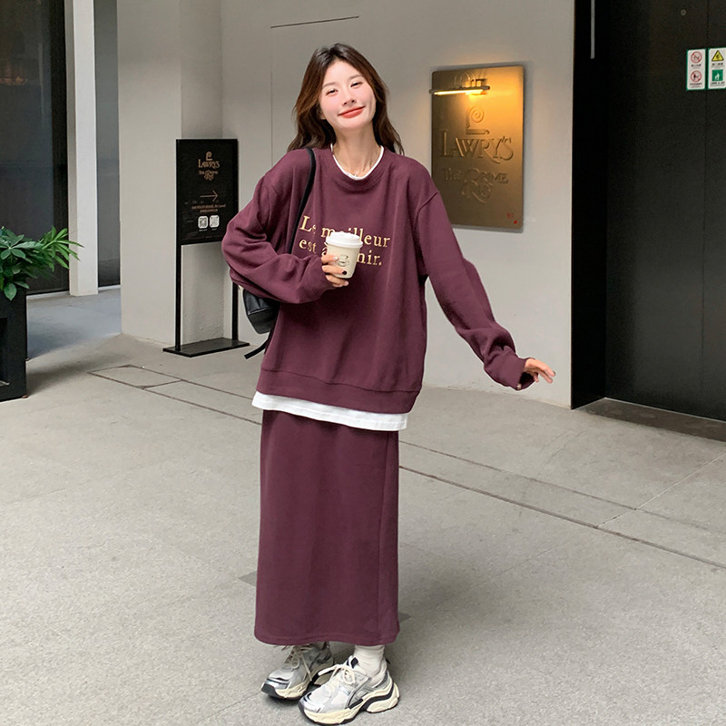 盐甜系穿搭卫衣套装长裙女秋季2025新款款学院风休闲一整套连衣裙,女装套装/套裙,2C007