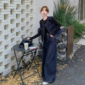 港风复古牛仔马甲阔腿裤套装女2025秋季新款高级感时尚休闲两件套图片