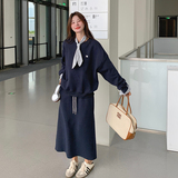 韩系氛围感穿搭卫衣套装女2025秋季新款上衣休闲显瘦半身裙两件套，女装套装/套裙，2C007