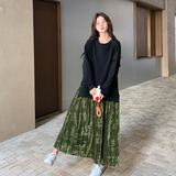 黑拼绿色不规则连衣裙女2025年春季新款设计感学院风流苏过膝长裙，女装连衣裙，2C007