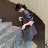 灰色时尚拼接撞色西装外套女秋季2025新款复古休闲气质高级感西服，女装西装，2C007