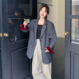 灰色韩系毛呢西装外套女2025冬季新款宽松休闲淡人穿搭炸街西服潮，女装毛呢外套，2C007