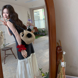 撞色拼接无袖v领连衣裙女2025夏季新款法式小香风气质显瘦背心裙，女装连衣裙，2C007