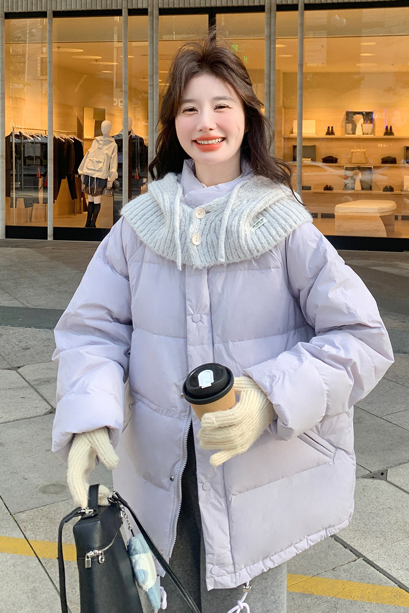 香芋紫针织披肩韩系白鸭绒羽绒服女冬新款小个子减龄甜美短外套,女装羽绒服,2C007