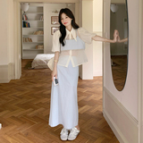 浅蓝色超好看衬衫套装裙女2025年夏季新款设计感气质半身裙两件套，女装套装/套裙，2C007