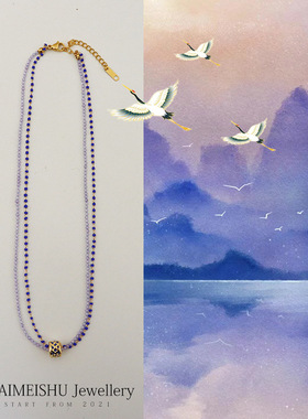 IceChic原创新中式彩色天然石叠戴女士串珠项链百搭高级感锁骨链