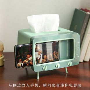 创意卡通电视机纸巾盒手机架抽纸盒家用客厅可爱网红办公室桌面