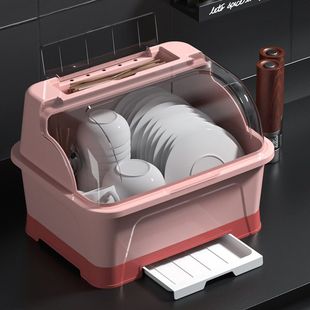 碗筷收纳盒放碗碟沥水碗柜台面置物碗架带盖厨房碗盘收纳箱 家用装