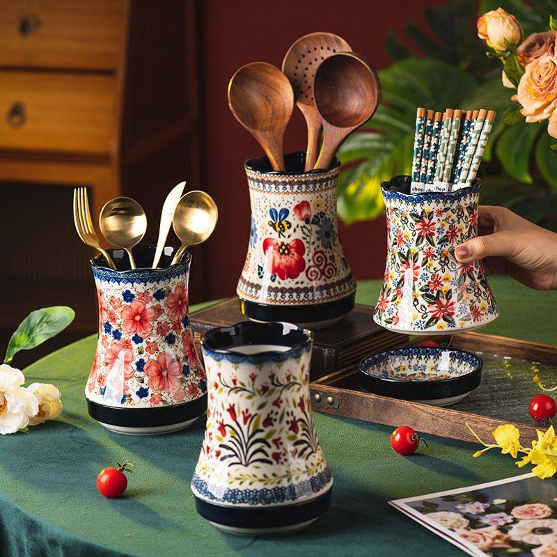 波兰筷子筒家用厨房沥水筷子勺子收纳筒陶瓷筷子架筷笼筷子篓,厨房电器,商用筷子消毒机,淘宝优惠券,粉丝福利购,淘宝优惠卷