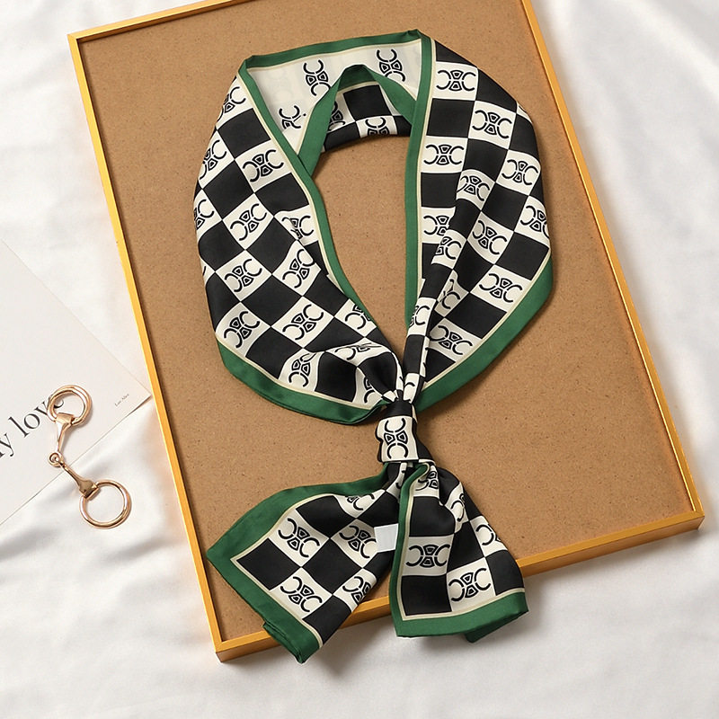 黑绿长条小丝巾女2024新款夏季薄款妈妈护颈防晒搭配衬衫领巾围巾