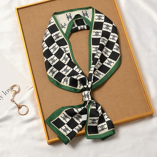 黑绿长条小丝巾女2024新款夏季薄款妈妈护颈防晒搭配衬衫领巾围巾