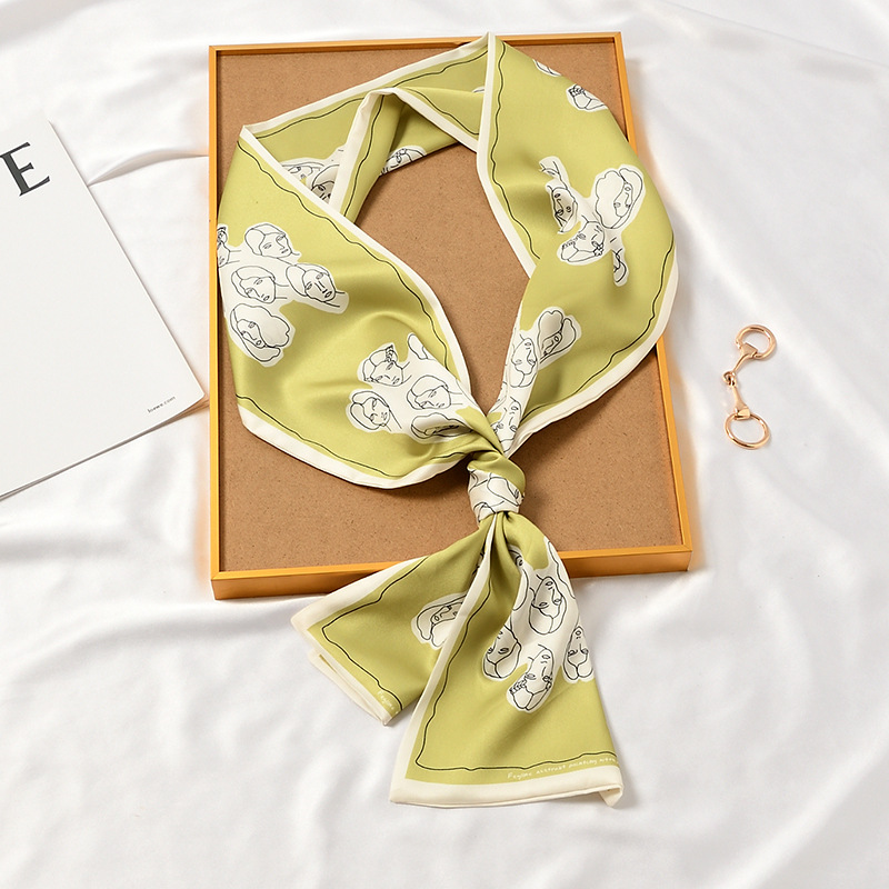 黄绿色长条小丝巾女2024新款夏季薄妈妈护颈防晒搭配衬衫领巾围巾