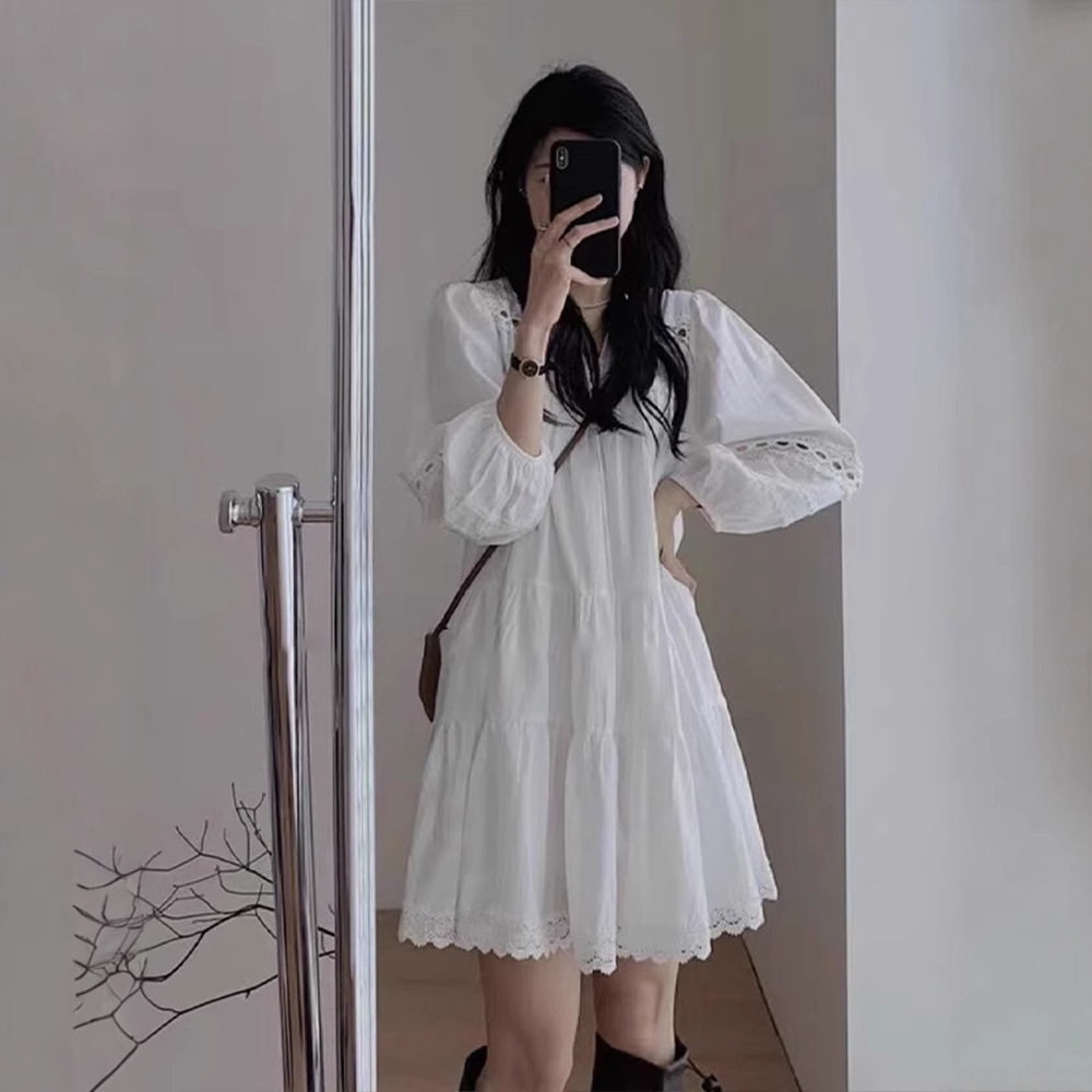 法式白色高级感衬衫连衣裙女2026新款春夏小个子长袖云南旅游穿搭