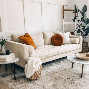 北欧棉麻布艺沙发奶油风可拆洗小户型客厅沙发棉麻双人三人乳胶