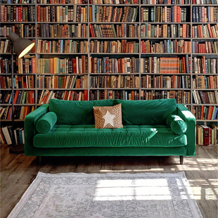 北欧丝绒布艺沙发可拆洗复古绿色网红民宿小户型沙发双人乳胶直排