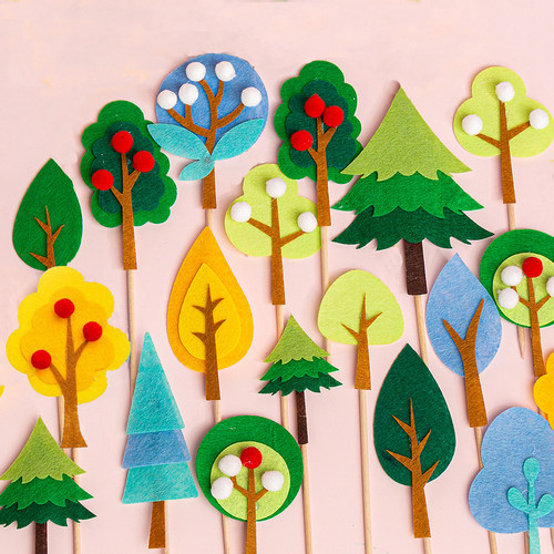 森系毛毡树木蛋糕装饰甜品台插件