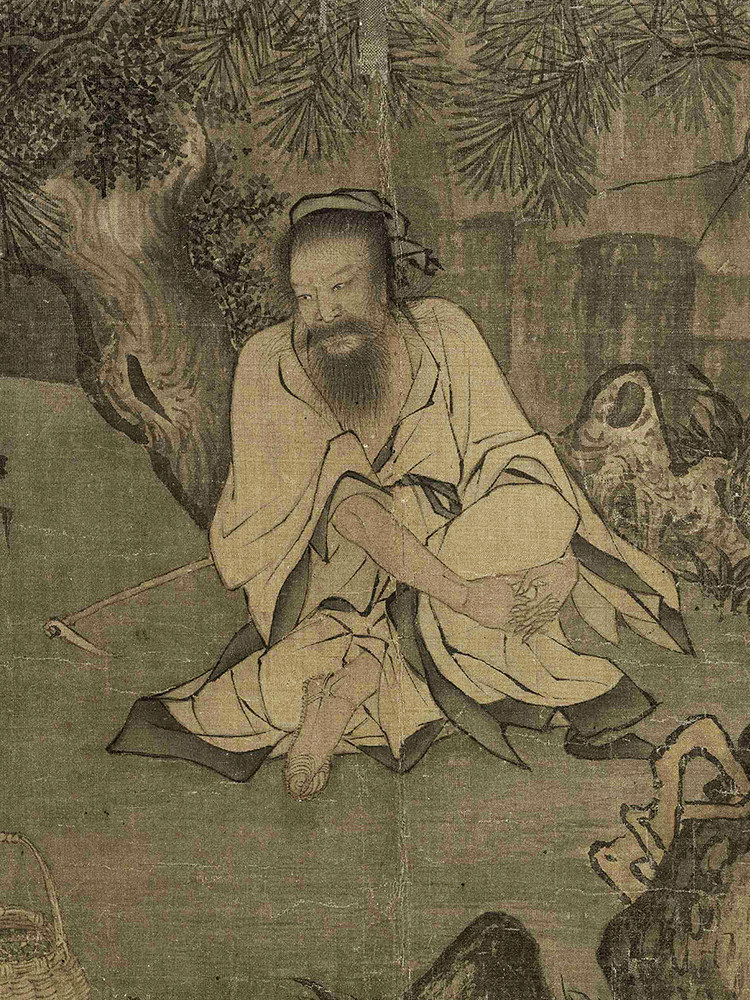 高清原大宋代李唐采薇图国画横幅水墨淡设色工笔人物画微喷装饰画