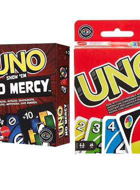 美泰正版UNO纸牌红色经典色盲款优诺卡牌绝不留情休息益智耐玩UNO