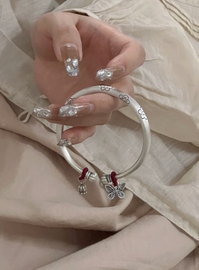 民族风古法镀银手镯女开口手环2023新爆款梅花蝴蝶森系镯子送闺蜜