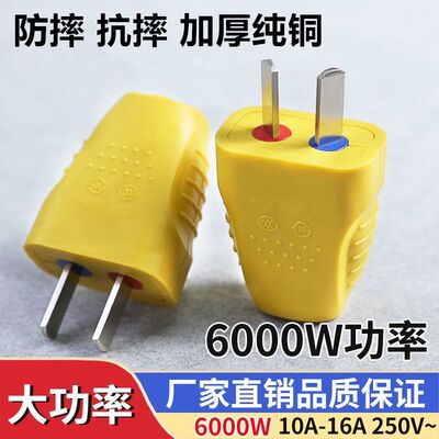 【6000W】16A插头二脚加厚纯铜不带线防摔连体铜大功率电源二叉头