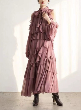 日系重工仙仙荷叶边不规则印花荷叶边半身裙