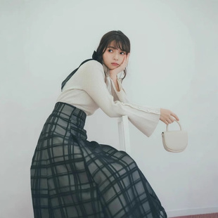 日单夏季新款斋藤飞鸟同款高腰格纹半身裙清楚系