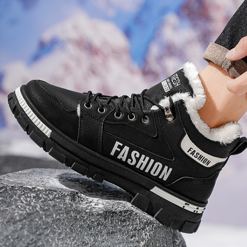 冬季加绒马丁靴男鞋新款高帮工装鞋厚底防滑耐磨加厚保暖棉鞋短靴