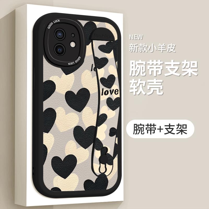 适用苹果11手机壳苹果11promax时尚小羊皮a2220个性腕带A2217新款ip11pro防摔a2223情侣创意女简约超薄全包男