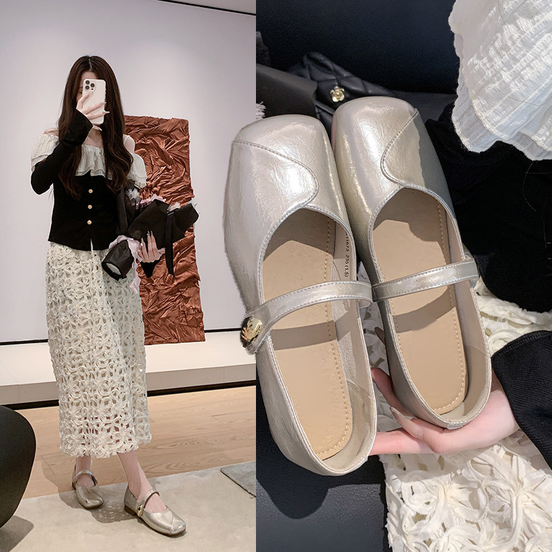 2025春夏新款低跟小单鞋一字带舒适豆豆鞋女低帮仙女风女鞋子
