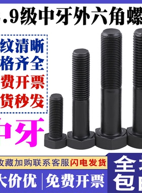 中牙螺丝高强度外六角中丝扣螺栓螺母汽车汽修丝m10m12*1.25-1.5