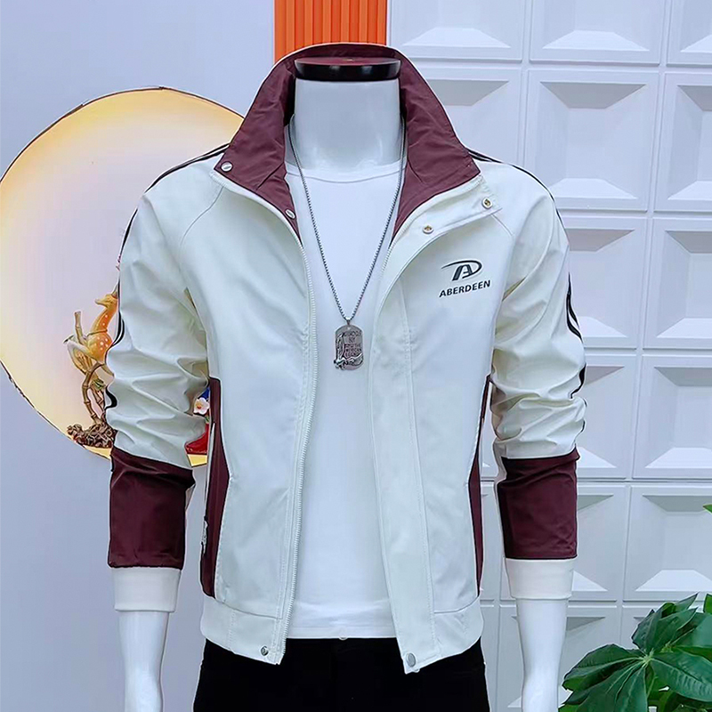 春秋季新款男士夹克外套时尚韩版修身高级感拼色立领休闲百搭上衣