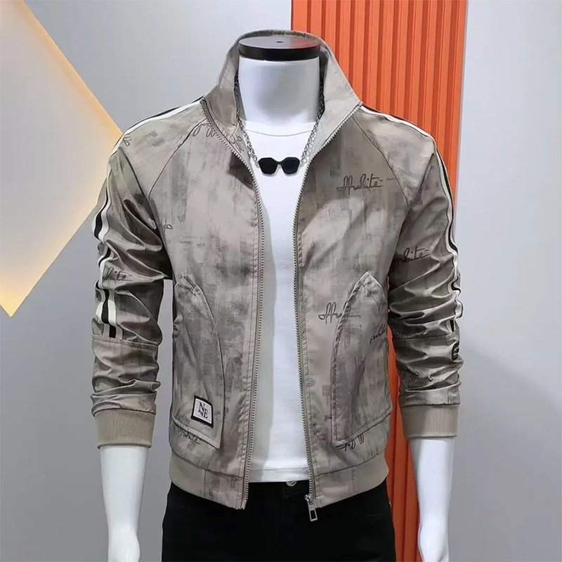 春季新款男士夹克外套韩版修身薄款休闲复古时尚百搭立领帅气潮流