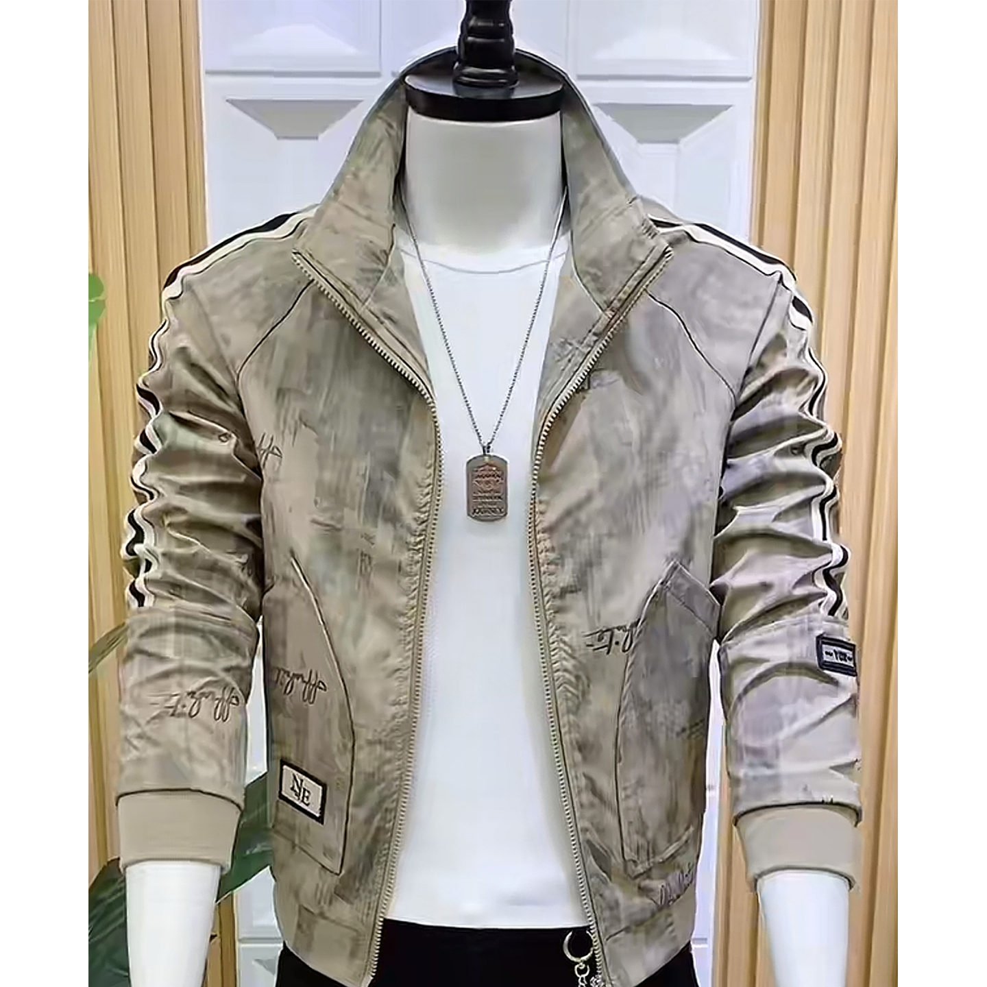 秋季新款男士夹克外套时尚韩版修身休闲潮流复古晕染个性帅气百搭