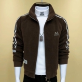 立领条纹百搭短款 男士 修身 加厚休闲韩版 潮流上衣男 夹克外套秋冬季