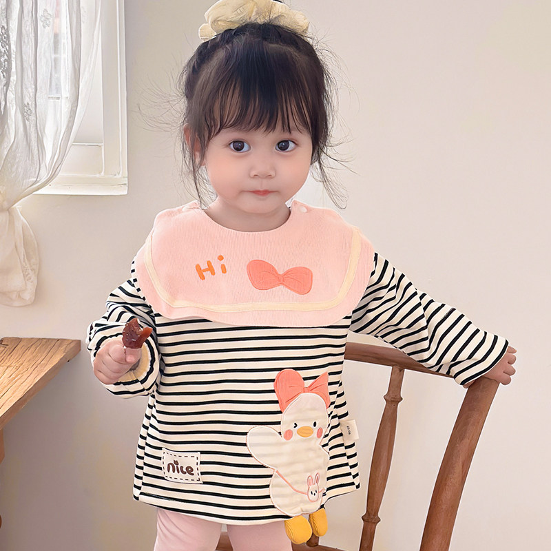 女宝宝针织条纹防水罩衣洋气假两件套防脏耐磨吃饭围兜护衣围裙,童装/婴儿装/亲子装,反穿衣/罩衣,淘宝优惠券,粉丝福利购,淘宝优惠卷