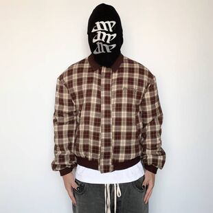 MARMORRIS原创格子棕色棉服夹克翻领保暖外套秋冬男美式复古棉衣