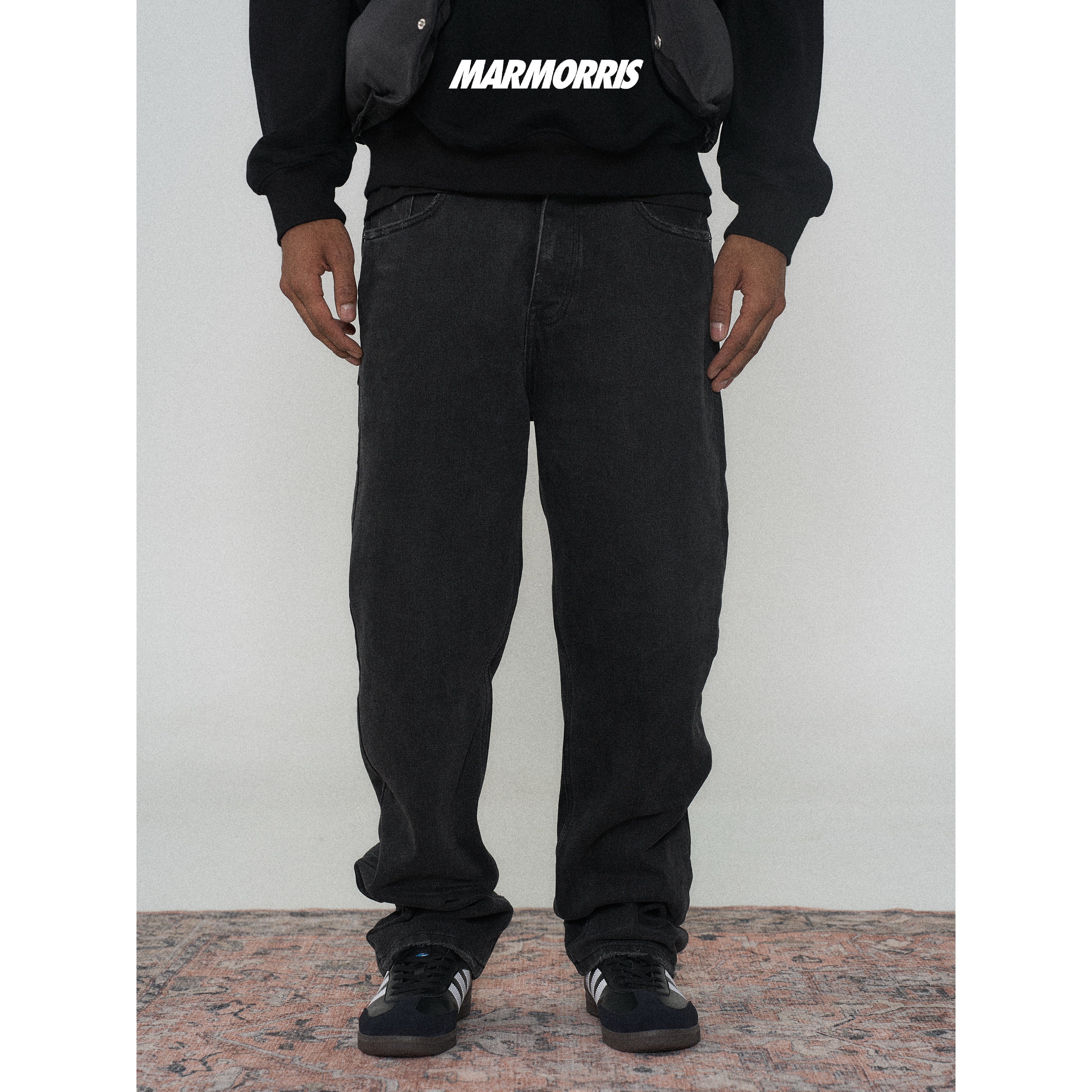 24SS黑色水洗牛仔裤中腰