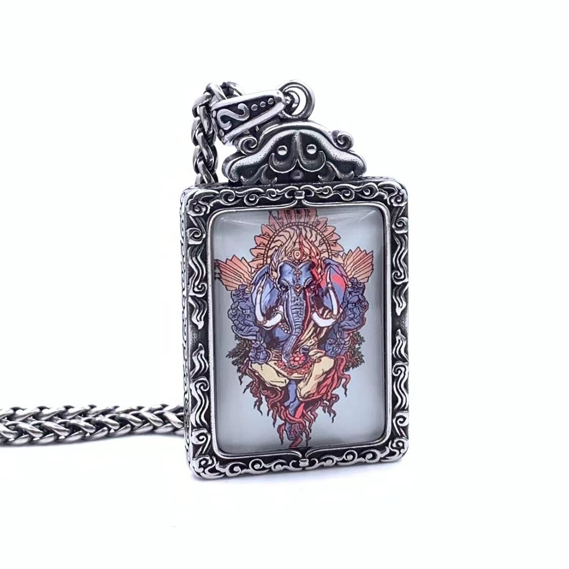 新款象神唐卡吊坠钛钢项链潮男个性时尚酷帅嘻哈长款挂饰毛衣链
